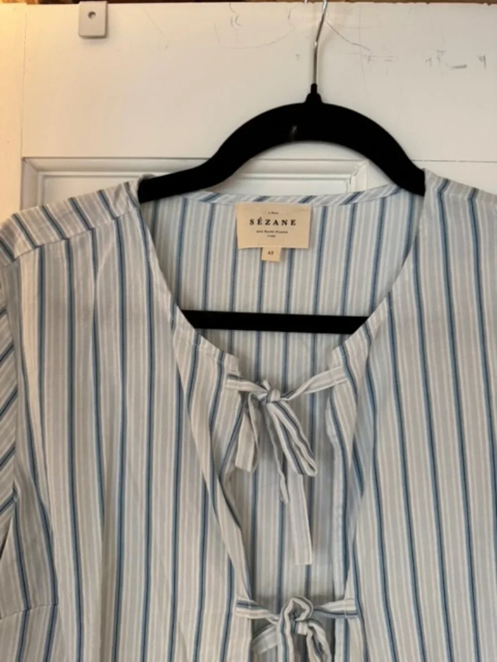 Sezane Ileana Blouse Shirt Top Blue Stripes Size 42 10 Medium - Picture 3 of 4